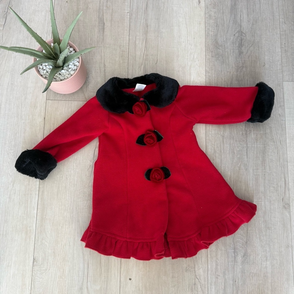 Staring Out 18M red Peacoat red roses cozy warm church attire 
Christmas Holiday